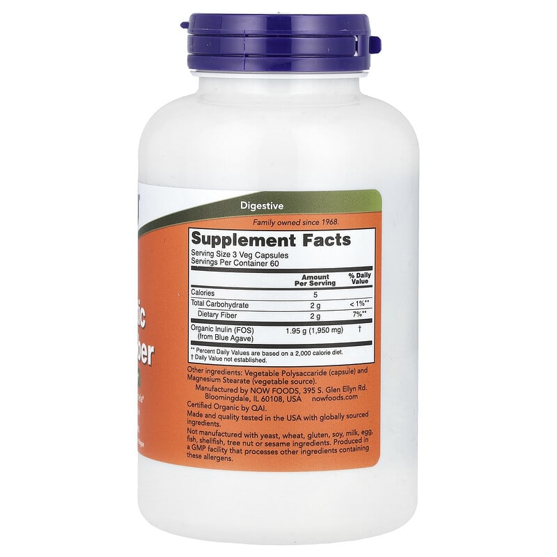 NOW Foods, Prebiotic Inulin Fibre, 180 Veg Capsules (650 mg per Capsule)