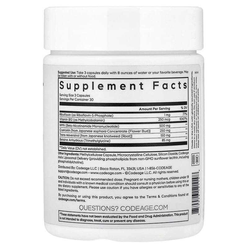 Codeage, Liposomal NMN Platinum, 90 Vegetable Capsules