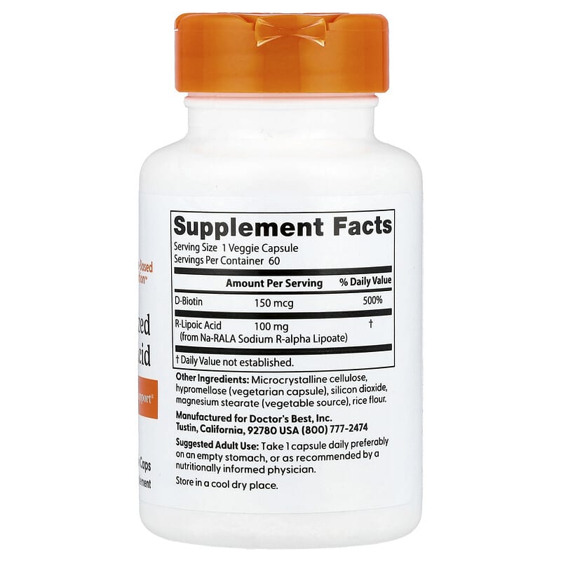 Doctor's Best, Stabilised R-Lipoic Acid, 100 mg, 60 Veggie Caps