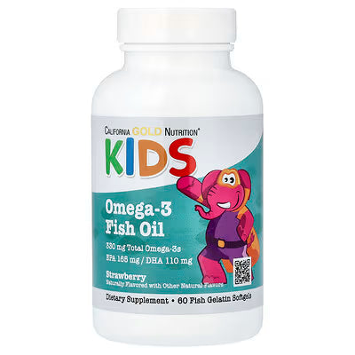 California Gold Nutrition, Kid’s Omega-3 Fish Oil, Natural Strawberry, 60 Fish Gelatin Softgels