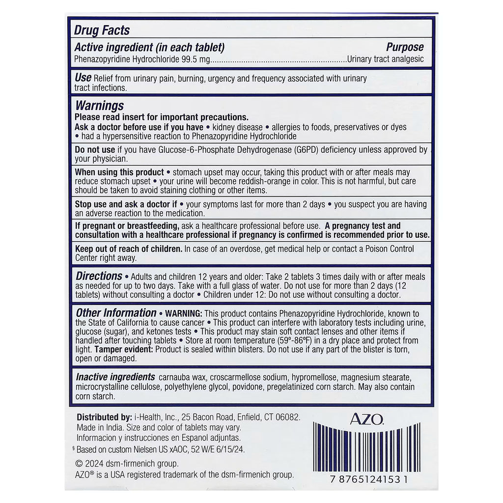 AZO, Urinary Pain Relief, Maximum Strength, 99.5 mg, 24 Tablets