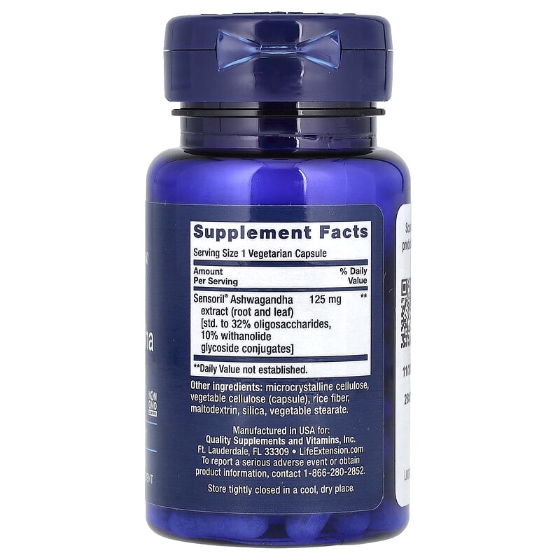 Life Extension, Optimised Ashwagandha, 60 Vegetarian Capsules (125 mg per Capsule)