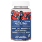 California Gold Nutrition, Probiotic with Inulin Gummies with Vitamin C, Folate, Berry Extract Blend and Organic Inulin, Natural Mixed Berry, 90 Vegetarian Gummies