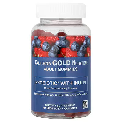California Gold Nutrition, Probiotic with Inulin Gummies with Vitamin C, Folate, Berry Extract Blend and Organic Inulin, Natural Mixed Berry, 90 Vegetarian Gummies