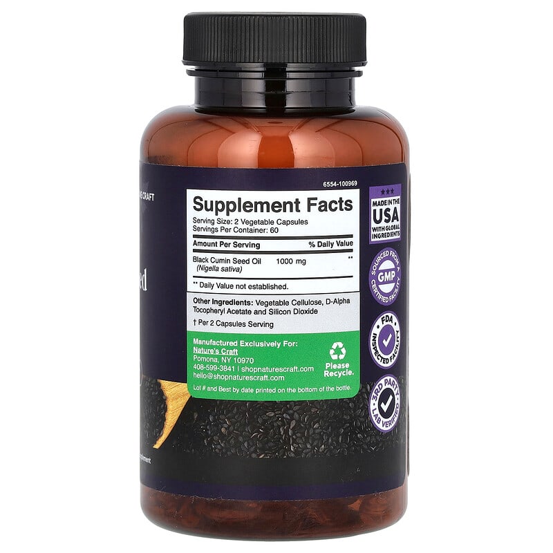 Nature's Craft, Black Seed Oil, 120 Veggie Capsules (500 mg per Capsule)