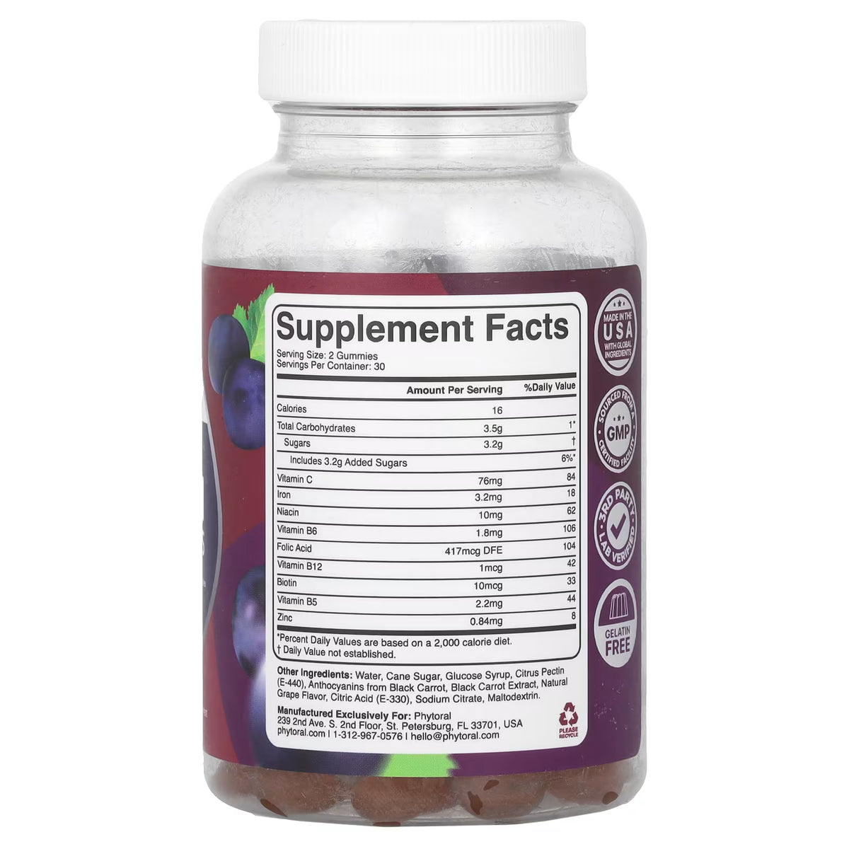 Phytoral, Iron Gummies with Vitamin C & Vitamin B Complex, Grape, 60 Gummies