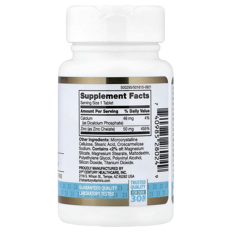 21st Century, Chelated Zinc, 50 mg, 60 Tablets