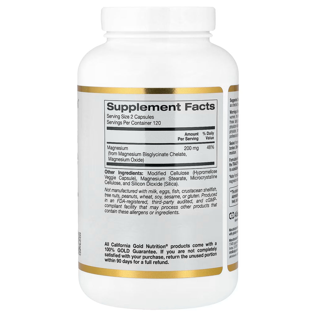 California Gold Nutrition, Magnesium Bisglycinate Chelate, Albion TRAACS®, 240 Veggie Capsules (100 mg per Capsule)