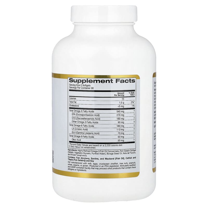 California Gold Nutrition, Omega 3-6-9s, with Omega-3 Fish Oil, 180 Fish Gelatine Capsules
