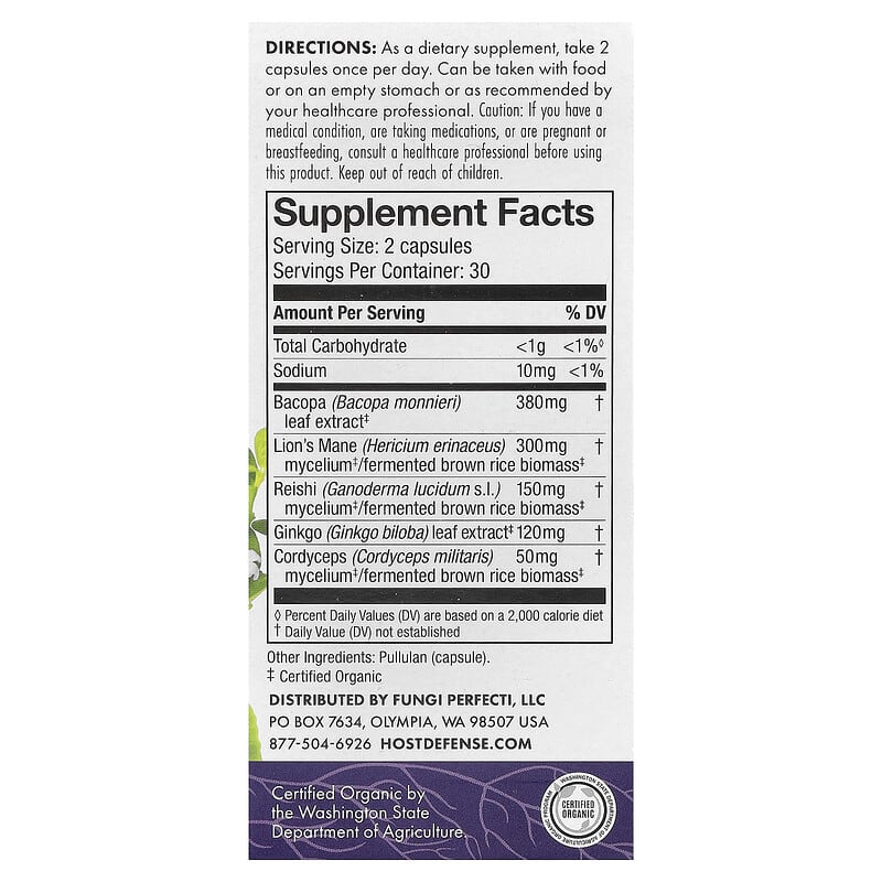 Host Defense, Mushrooms™, MycoBotanicals®, Brain, 60 Capsules