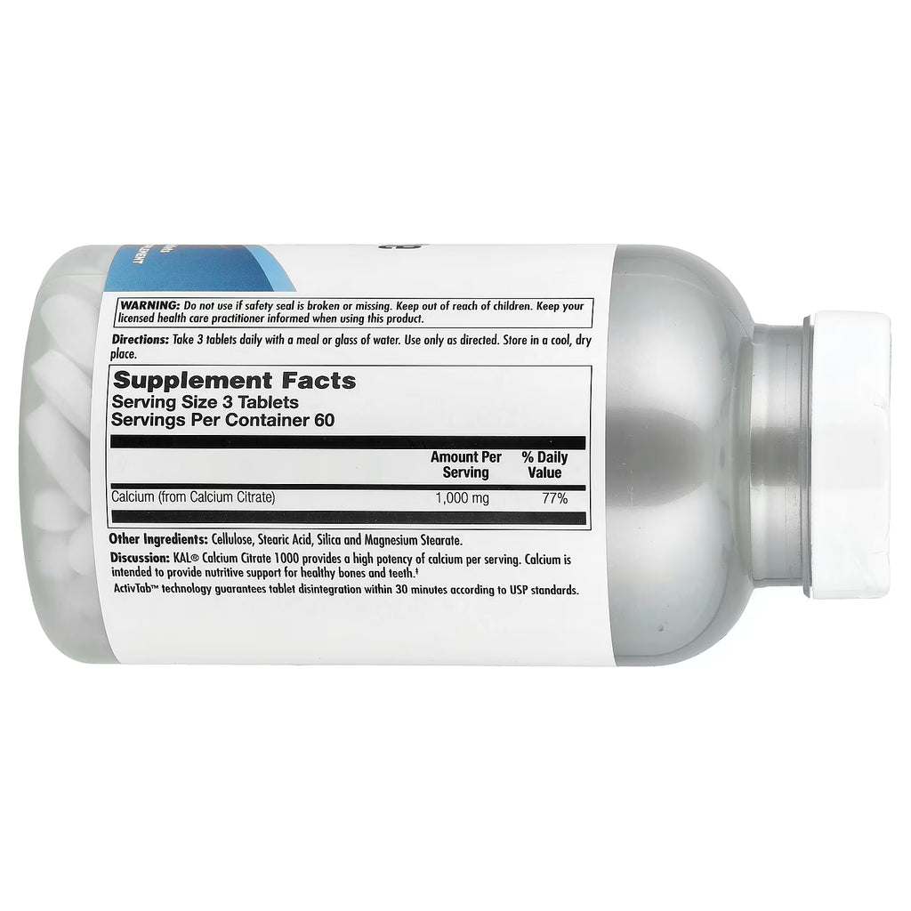 KAL, Calcium Citrate 1000, 180 Tablets (333 mg per Tablet)