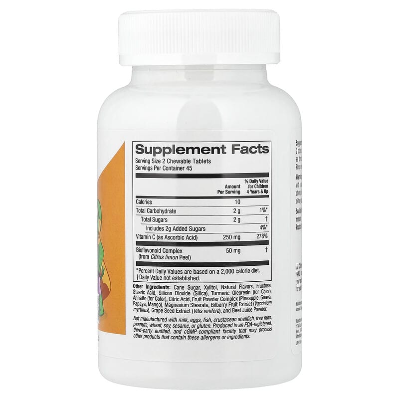 California Gold Nutrition, Vitables®, Chewable Vitamin C with Bioflavonoid Complex for Children, Orange, 90 Vegetarian Tablets