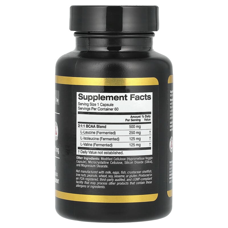 California Gold Nutrition, BCAA, AjiPure® Branched Chain Amino Acids 2:1:1 with L-Leucine, L-Isoleucine, and L-Valine, 500 mg, 60 Veggie Capsules
