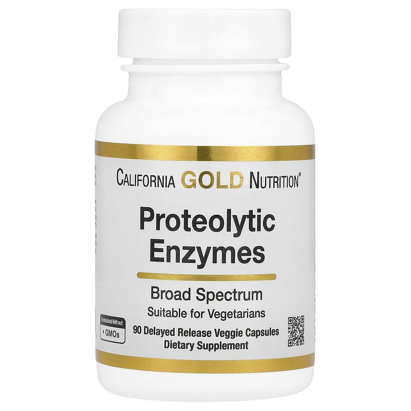 California Gold Nutrition, Proteolytic Enzymes with Fruit Derived Enzyme Blend, Rutin, Pancreatin Alternative Blend and Serratiopeptidase, 90 Delayed Release Veggie Capsules
