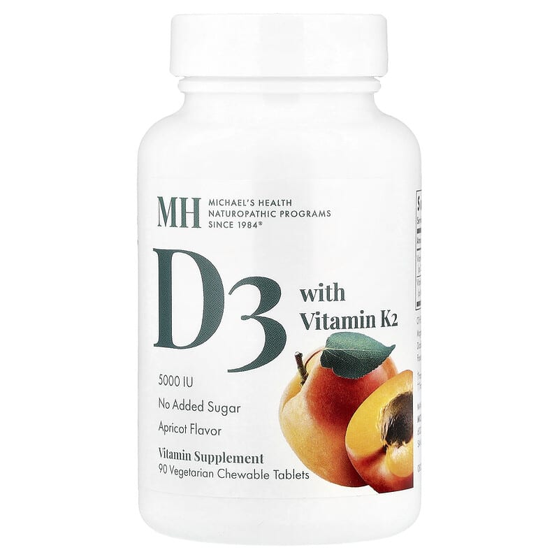 Michael's Health, D3 with Vitamin K2, Apricot, 5,000 IU, 90 Sublingual Tablets