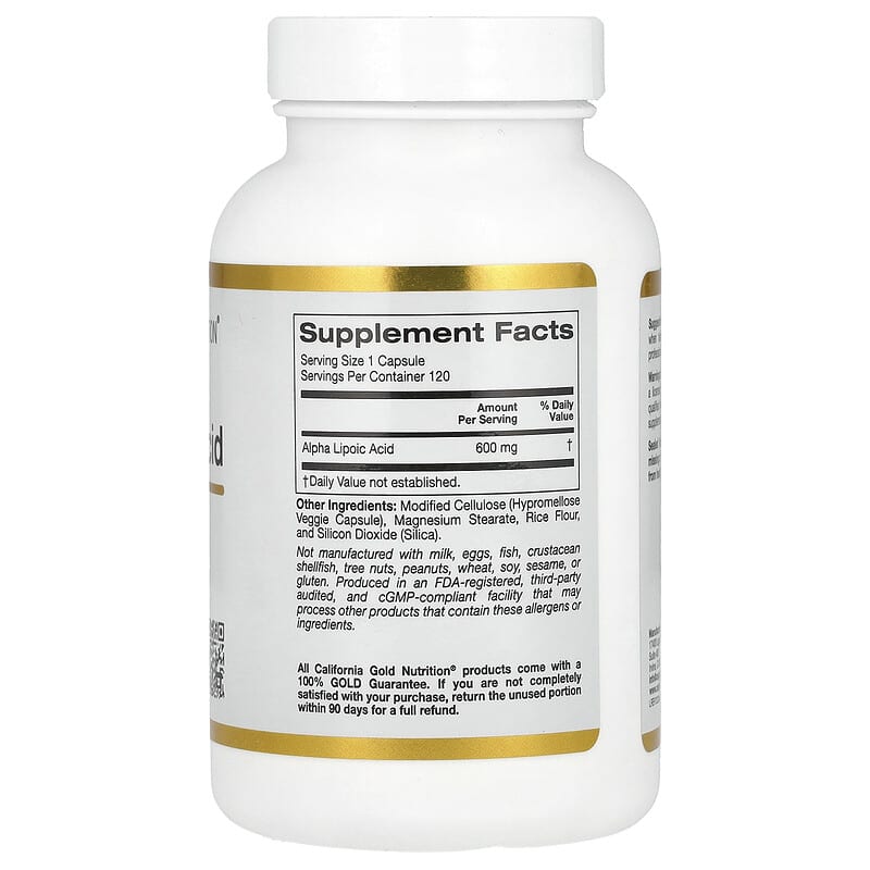 California Gold Nutrition, Alpha Lipoic Acid, 600 mg, 60 Veggie Capsules