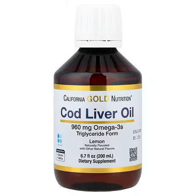 California Gold Nutrition, Cod Liver Oil with Omega-3 Fatty Acids, EPA, DHA, Vitamins A and D, Norwegian, Triglyceride Form, Natural Lemon, 6.7 fl oz (200 ml)