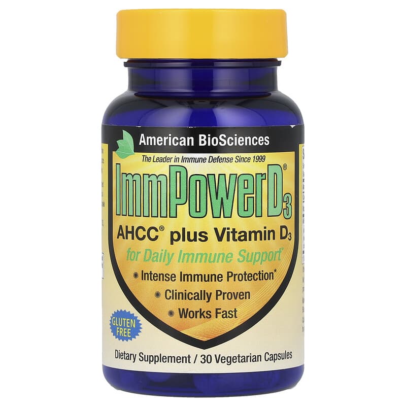 American Biosciences, ImmPower D3, AHCC Plus Vitamin D3, 30 Vegetarian Capsules