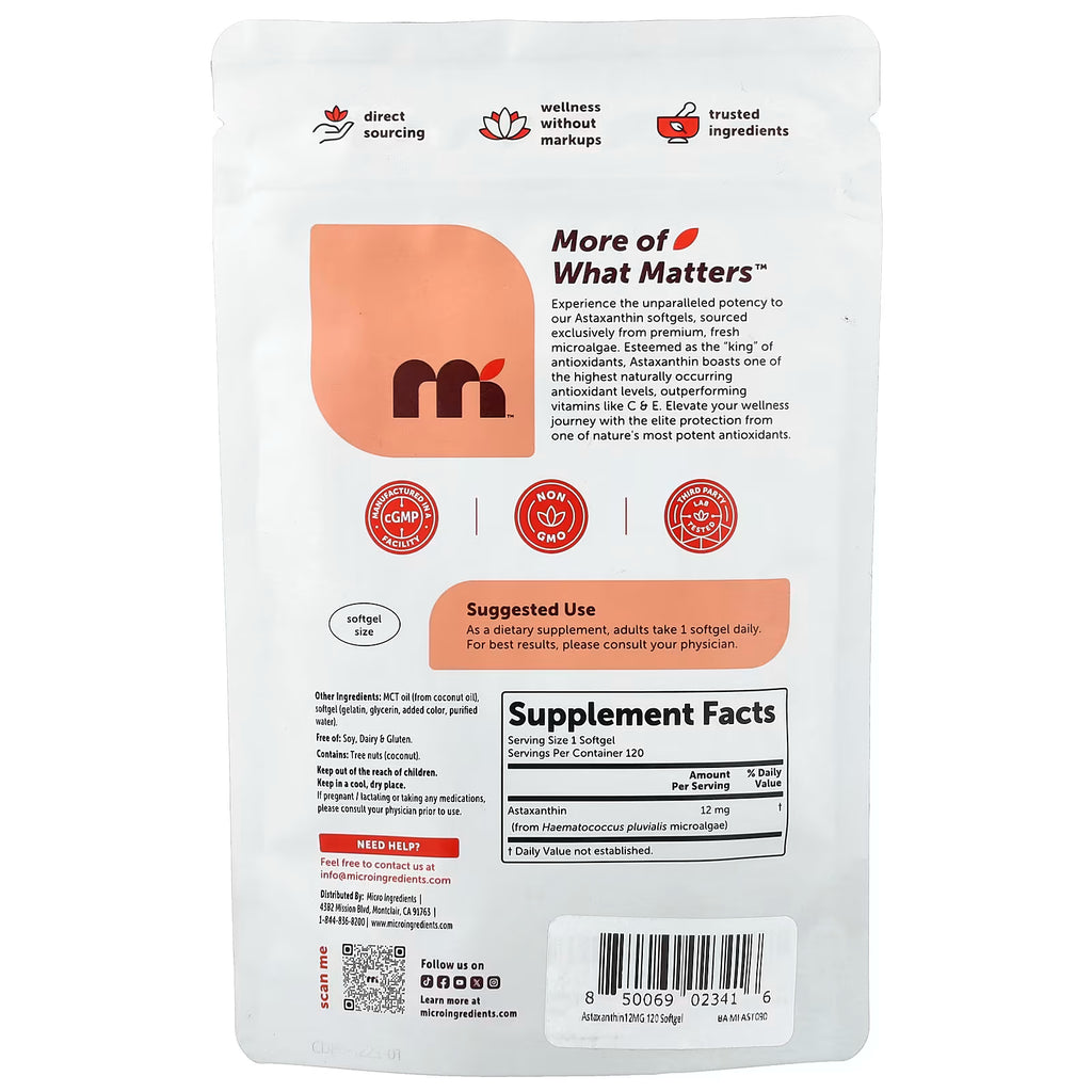 Micro Ingredients, Astaxanthin , 12 mg, 120 Softgels