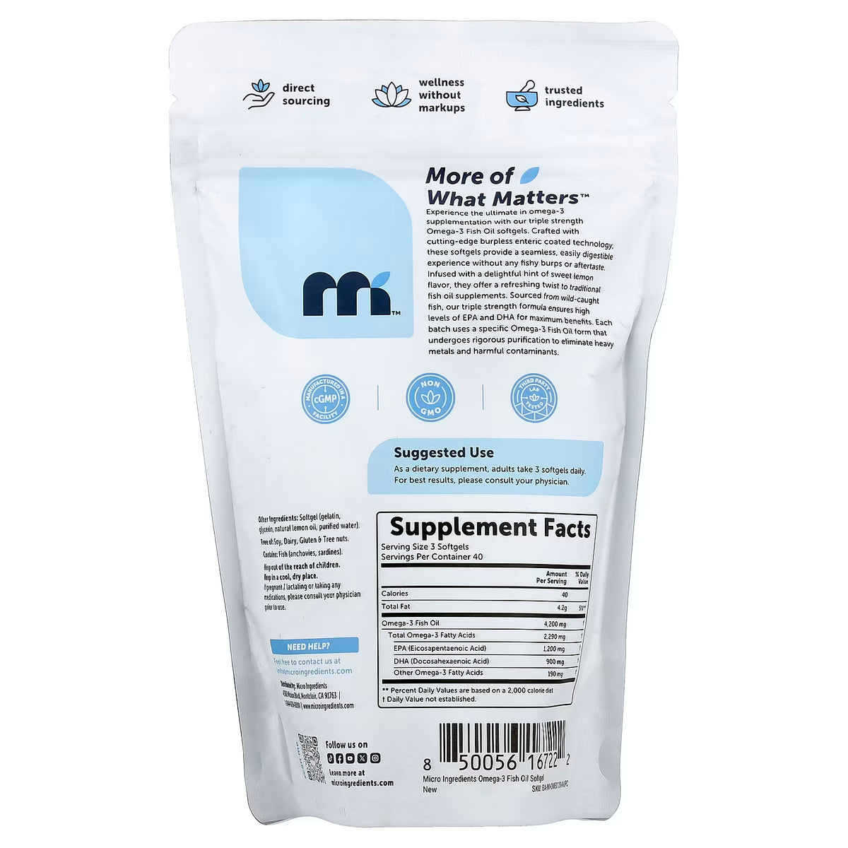 Micro Ingredients, Omega-3 Fish Oil, Triple Strength, Lemon, 120 Softgels (1,400 mg per Softgel)