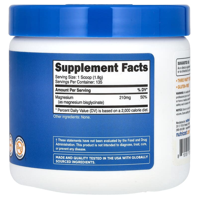 Nutricost, Magnesium Glycinate, Unflavored, 8.9 oz (250 g)