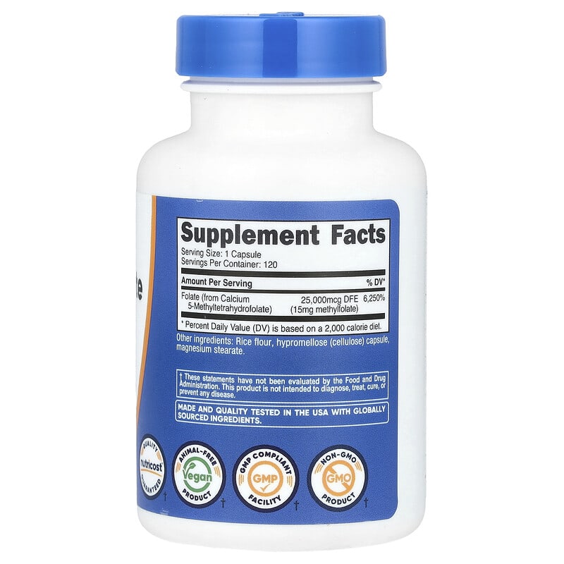 Nutricost, L-Methylfolate, 15 mg, 120 Capsules