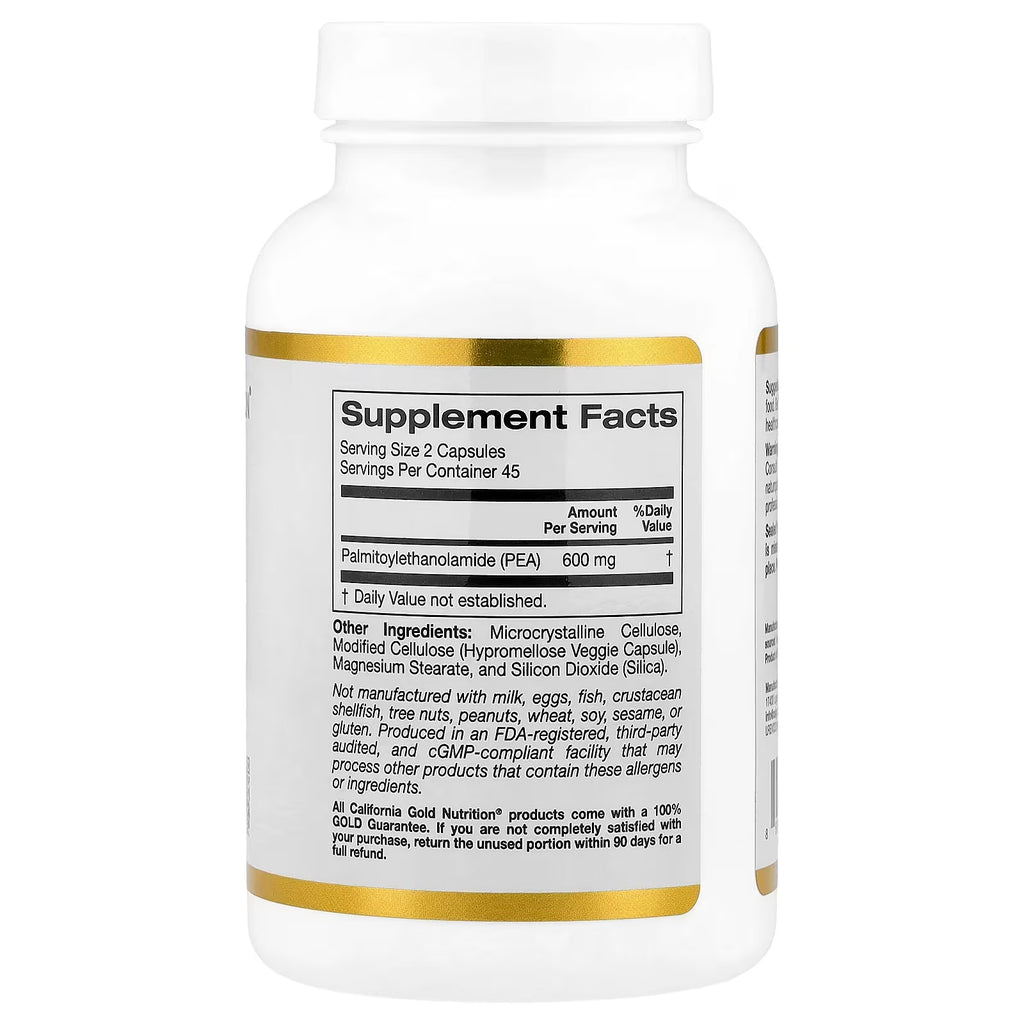 California Gold Nutrition, PEA (Palmitoylethanolamide), 90 Veggie Capsules (300 mg per Capsule)