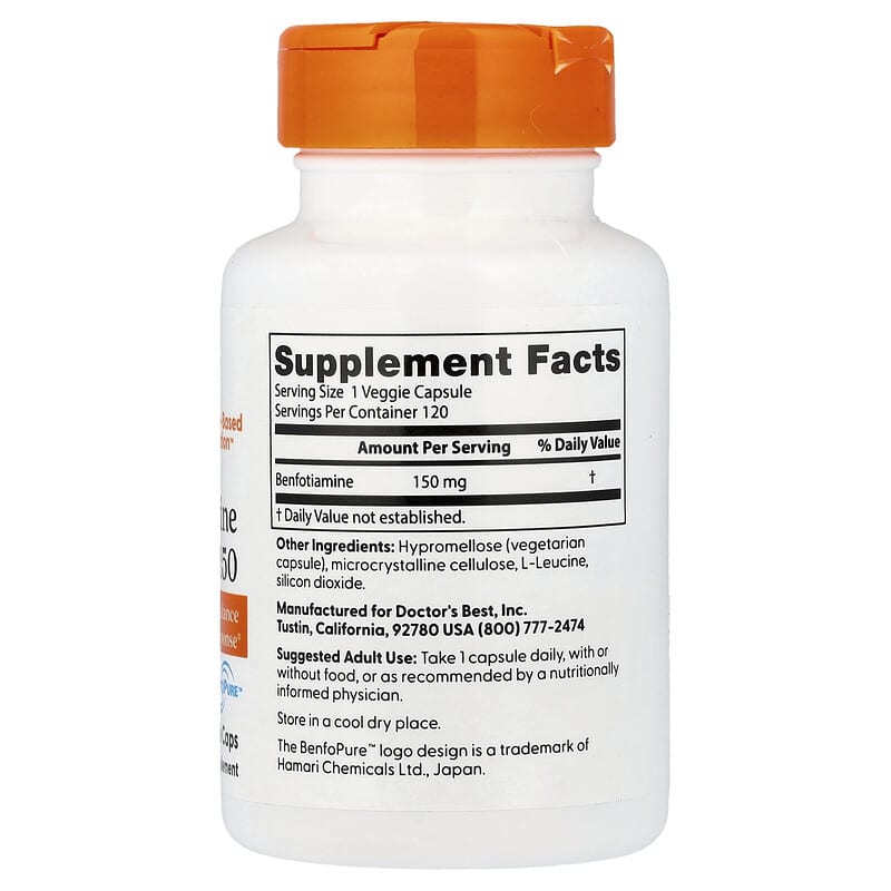 Doctor's Best, Benfotiamine 150, 150 mg, 120 Veggie Caps