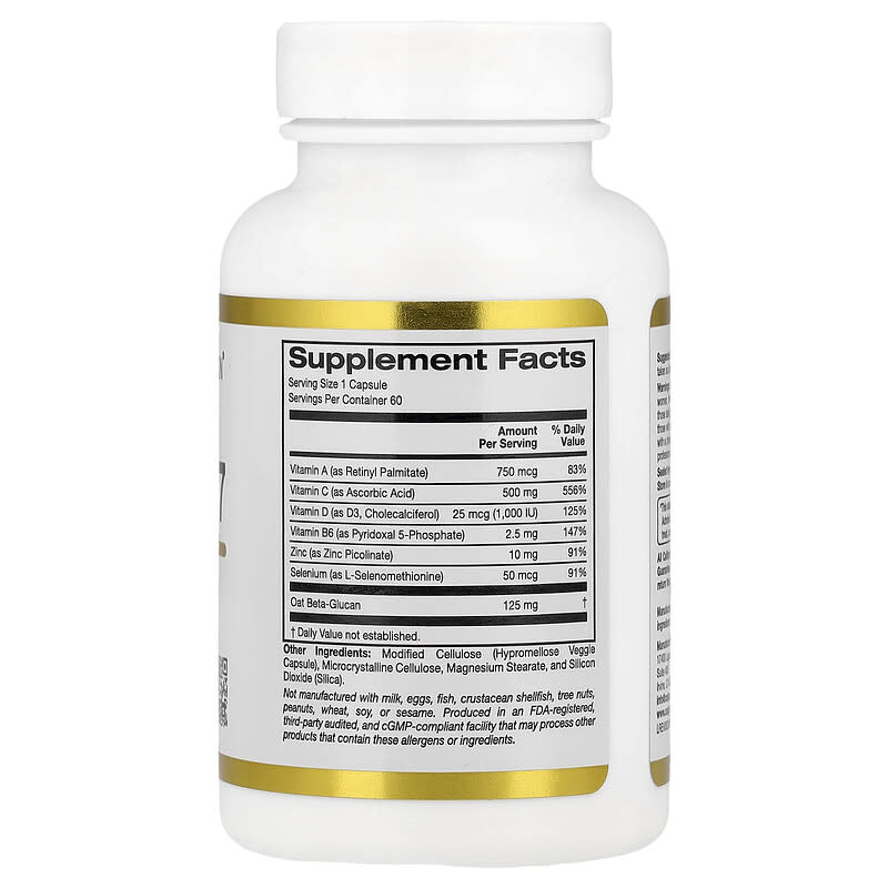 California Gold Nutrition, Immune Complex + 7, with A, C, D, B6, Zinc, Selenium & Beta Glucan, 60 Veggie Capsules
