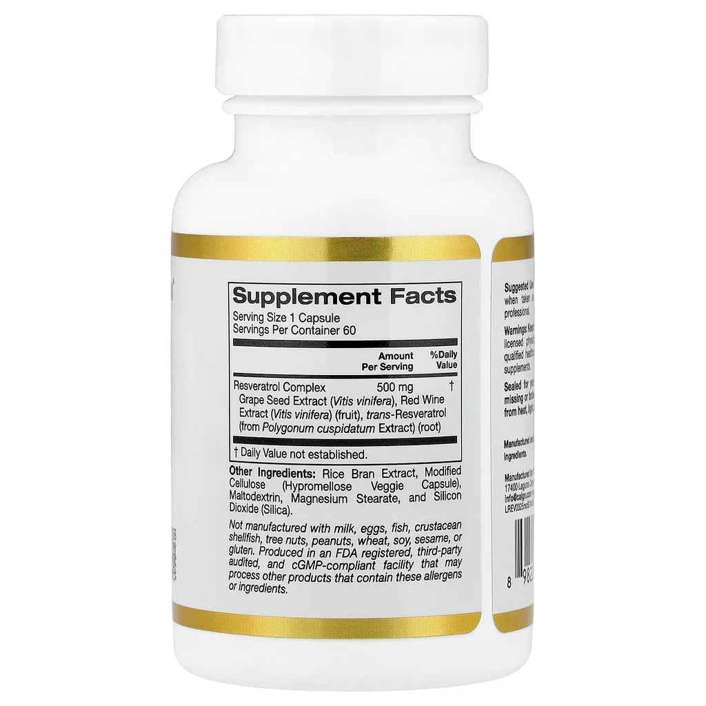 California Gold Nutrition, Resveratrol Complex with Grape Seed Extract, Red Wine Extract, and trans-Resveratrol, 60 Veggie Capsules