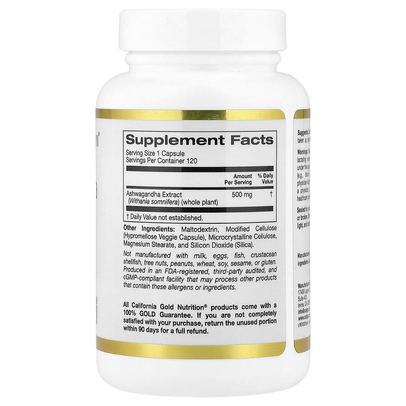 California Gold Nutrition, Ashwagandha, 500 mg, 120 Veggie Capsules