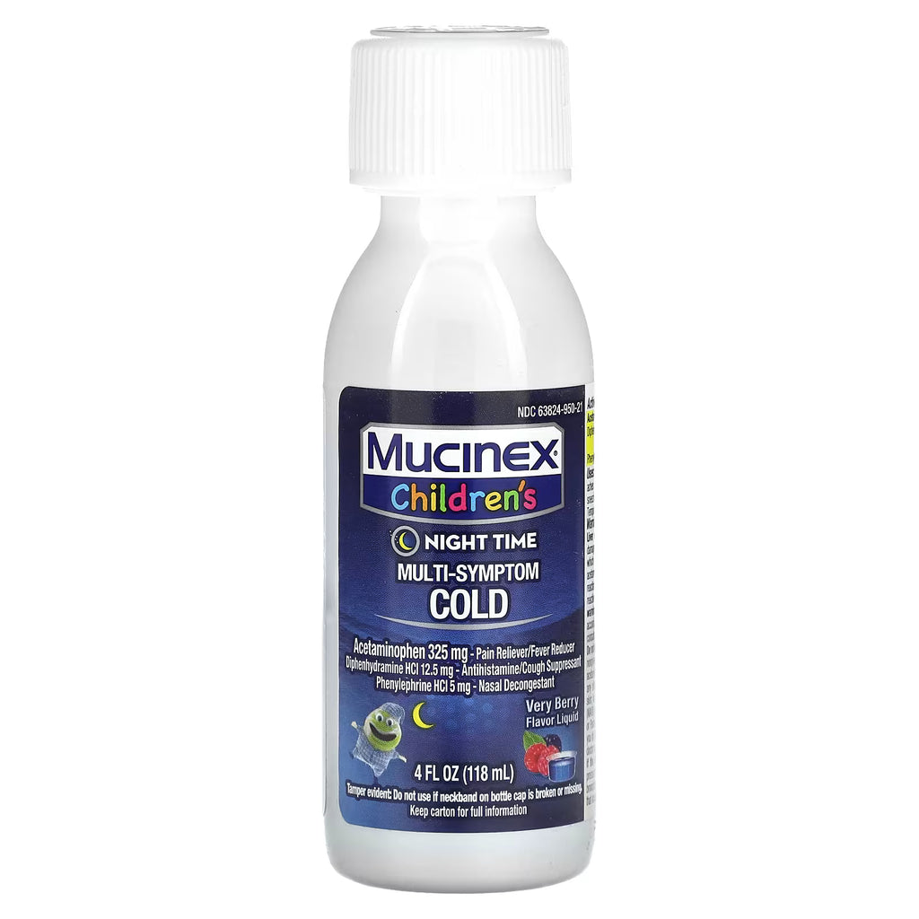 Mucinex, Children's, Multi-Symptom Cold, Night Time, Ages 6+ Yrs, Very Berry, 4 fl oz (118 ml)