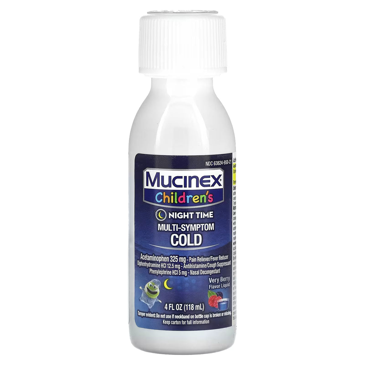 Mucinex, Children's, Multi-Symptom Cold, Night Time, Ages 6+ Yrs, Very Berry, 4 fl oz (118 ml)