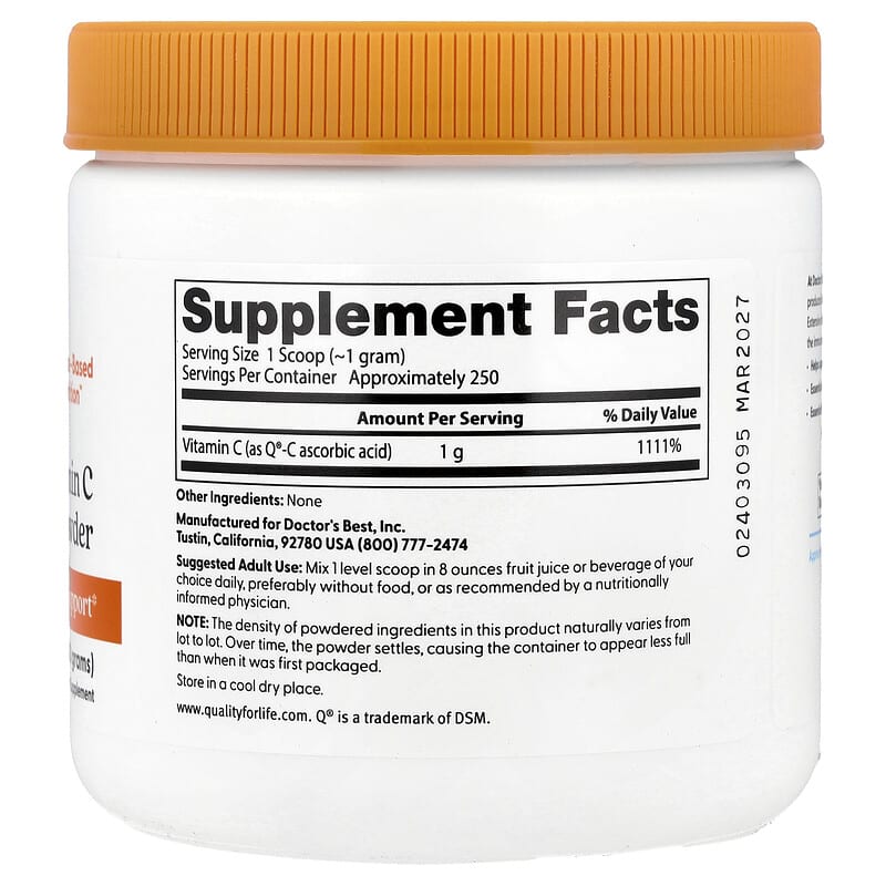 Doctor's Best, Pure Vitamin C Powder with Q®-C, 250 g
