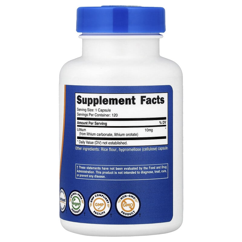 Nutricost, Lithium Orotate, 10 mg, 120 Capsules