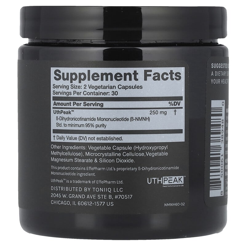 Toniiq, NMNH, Ultra High Purity, 60 Capsules (125 mg per Capsule)