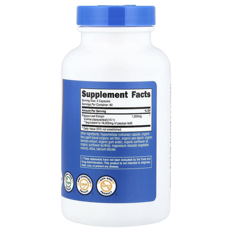 Nutricost, Papaya leaf, 120 capsules (600 mg per capsule)