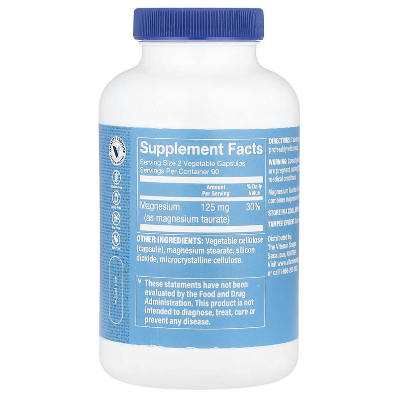 The Vitamin Shoppe, Magnesium Taurate, 180 Vegetable Capsules (62.5 mg per Capsule)