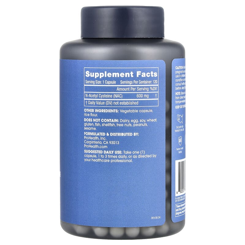 ProHealth Longevity, Pure N-Acetyl Cysteine, 600 mg, 120 Capsules