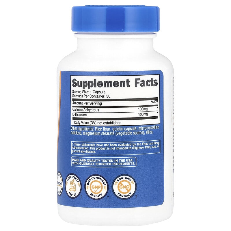 Nutricost, Caffeine With L-Theanine, 30 Capsules