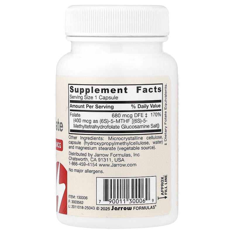 Jarrow Formulas, Vegan Methyl Folate, 400 mcg, 60 Veggie Capsules