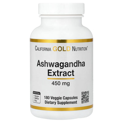 California Gold Nutrition, Stress Support with L-Theanine, Ashwagandha, Botanical Blend, and Enzymes, 60 Veggie Capsules