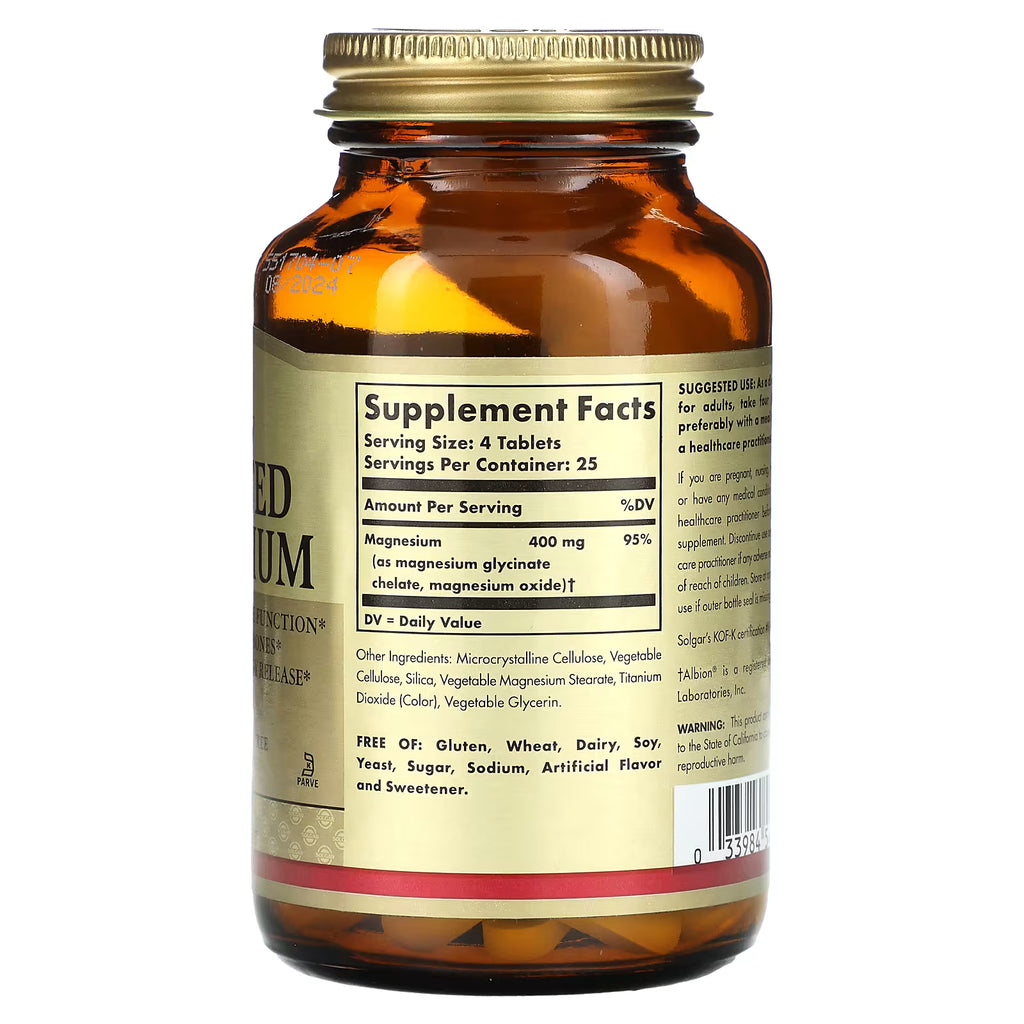 Solgar, Chelated Magnesium, 100 Tablets (100 mg per Tablet)