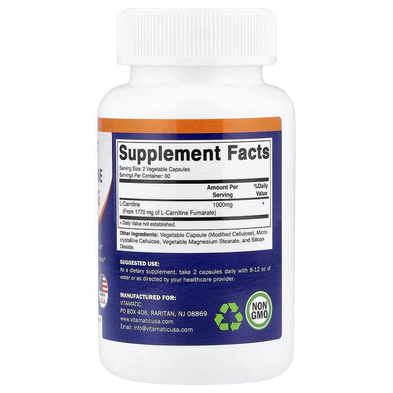 Vitamatic, L-Carnitine, 120 Vegetable Capsules (500 mg per Capsule)