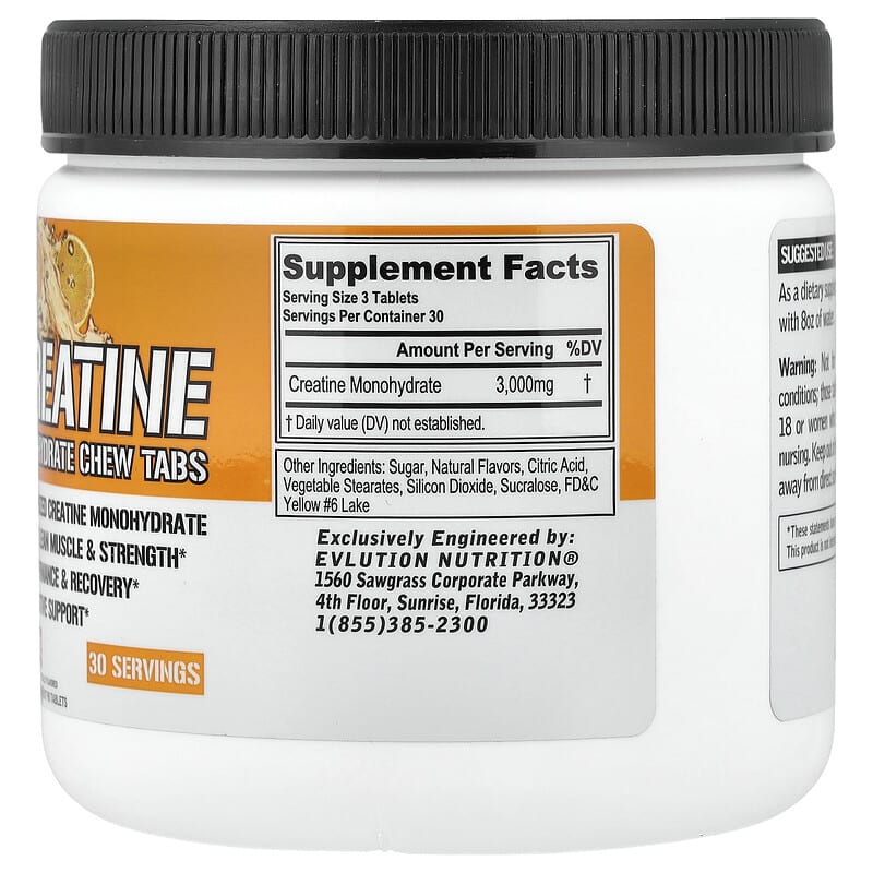 EVLution Nutrition, Creatine Monohydrate Chew Tabs, Orange, 90 Tablets