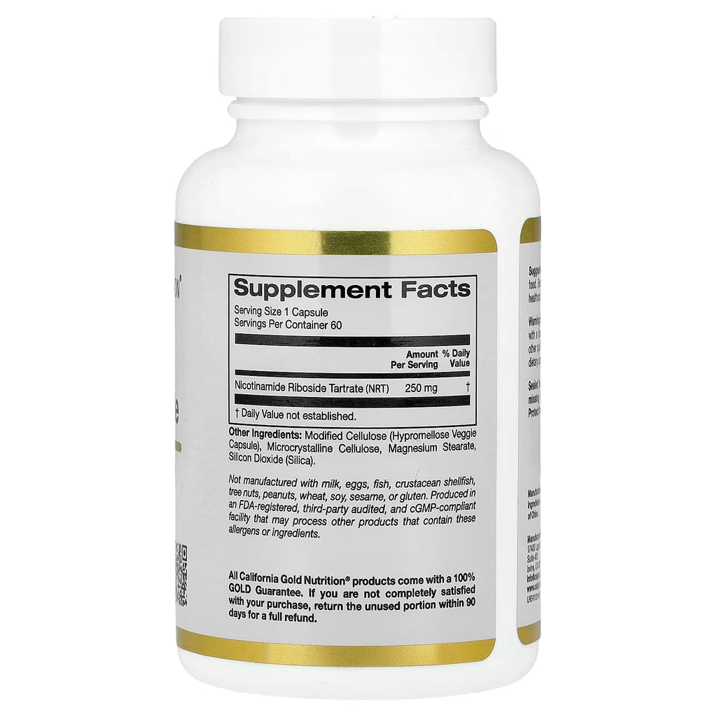 California Gold Nutrition, Nicotinamide Riboside Tartrate (NRT), 250 mg, 60 Veggie Capsules