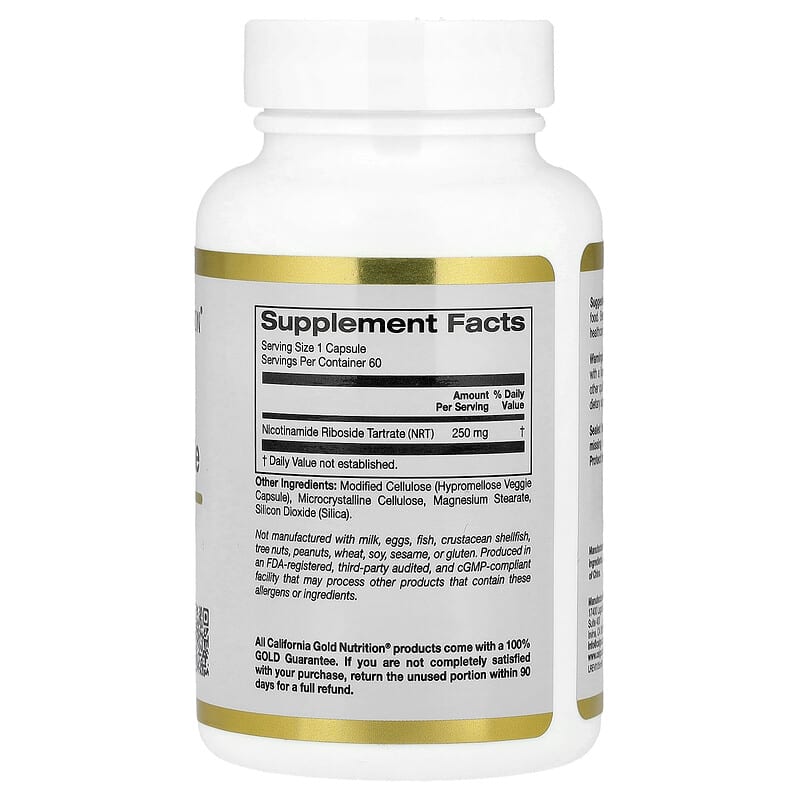 California Gold Nutrition, Nicotinamide Riboside Tartrate (NR), 250 mg, 60 Veggie Capsules