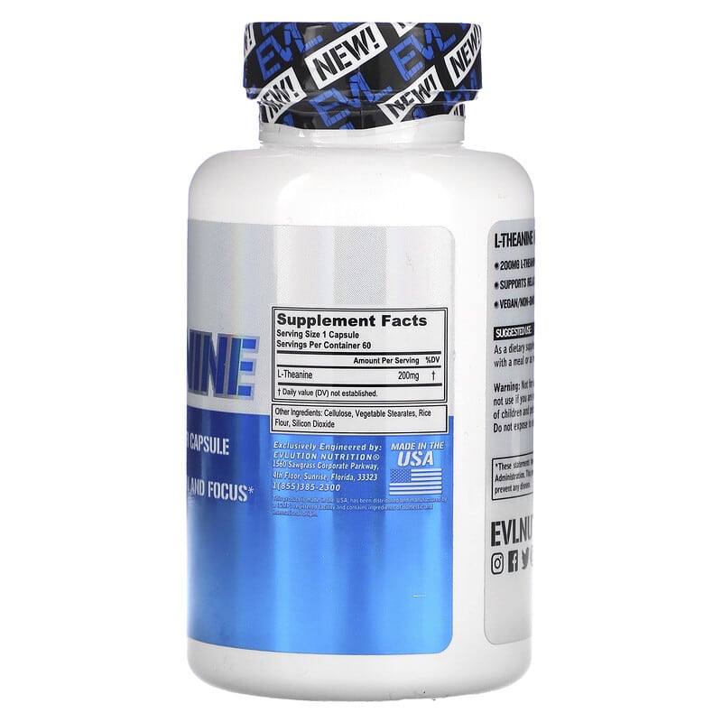 EVLution Nutrition, L-Theanine, 200 mg, 60 Veg Capsules