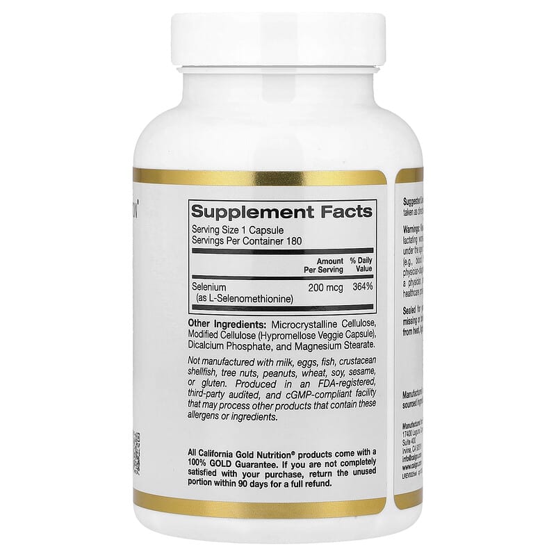 California Gold Nutrition, Selenium, Yeast-Free, 200 mcg, 180 Veggie Capsules