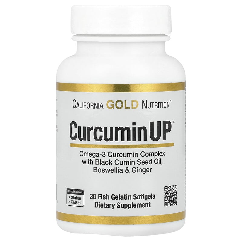 California Gold Nutrition, CurcuminUP™ with Omega-3 Curcumin Complex, Black Cumin Seed Oil, Boswellia and Ginger, 30 Fish Gelatine Capsules